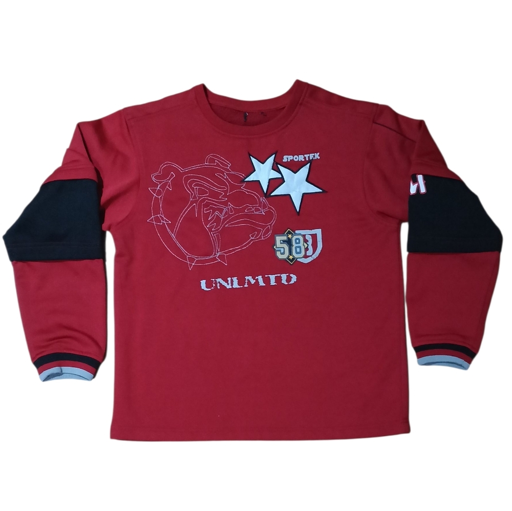 Sportek UNLMTD Y2K  Red Long Sleeve Graphic Crewneck Tee